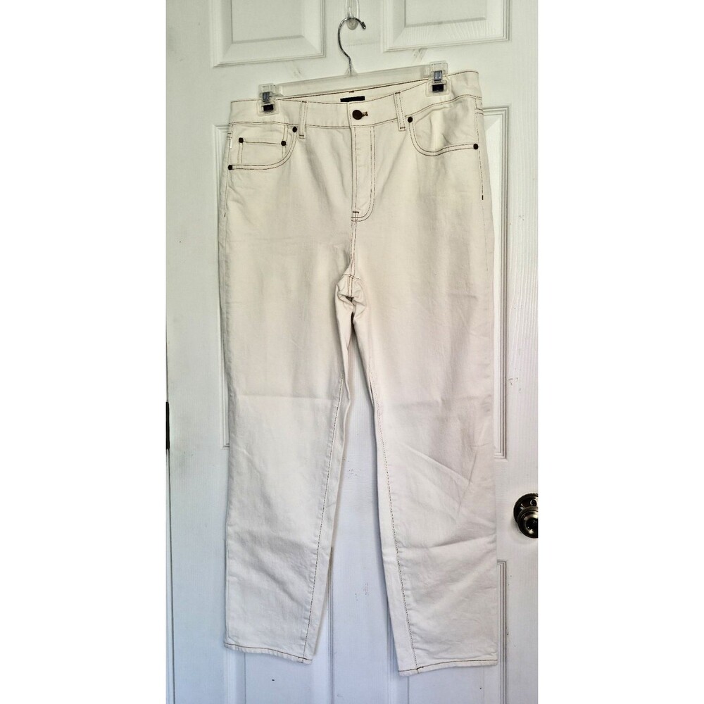Talbots Everyday Relaxed Taper Leg Jeans Womens 12 Cream Contrast Stitch